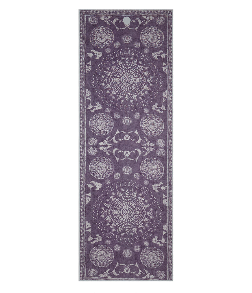 Manduka Yogitoes Mat Towel - Geija Purple - lying flat | Eco Yoga Store