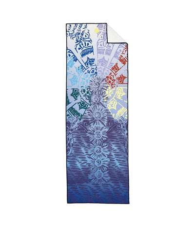 Manduka Yogitoes Mat Towel - Chakra Print (Blue) - lying flat | Eco Yoga Store
