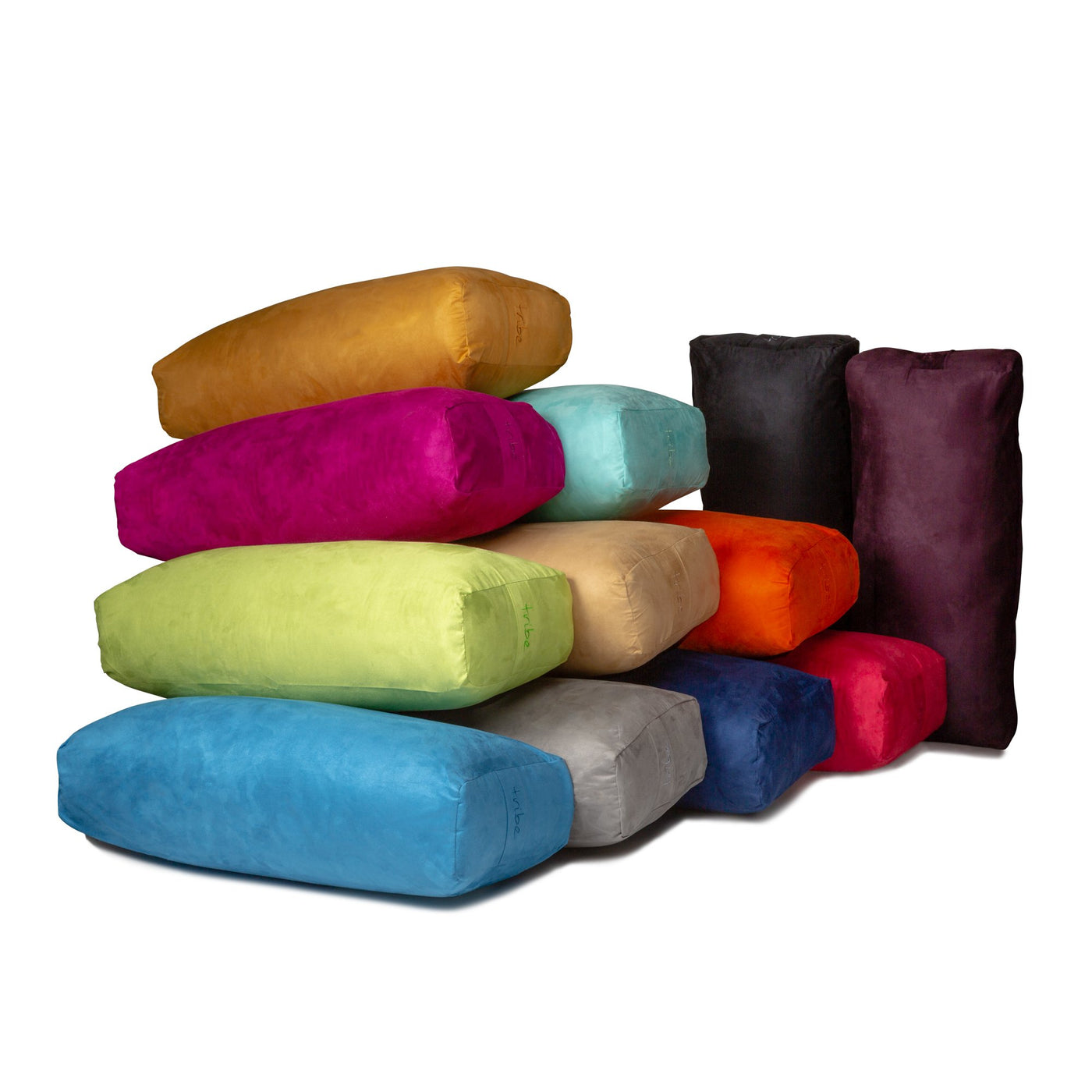 TRIBE Rectangular Bolsters - group shot of all colours | Eco Yoga Store 