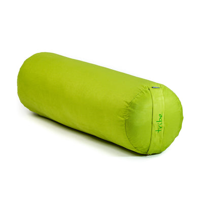 TRIBE Round Bolster - Lime - 45 degrees angle | Eco Yoga Store 