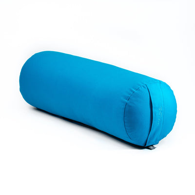 TRIBE Round Bolster - Organic Cotton Cover - Turquoise - 45 degrees angle | Eco Yoga Store 