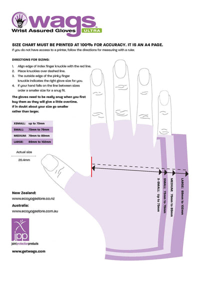 WAGS Wrist Support Gloves - Sizing Chart | Eco Yoga Store