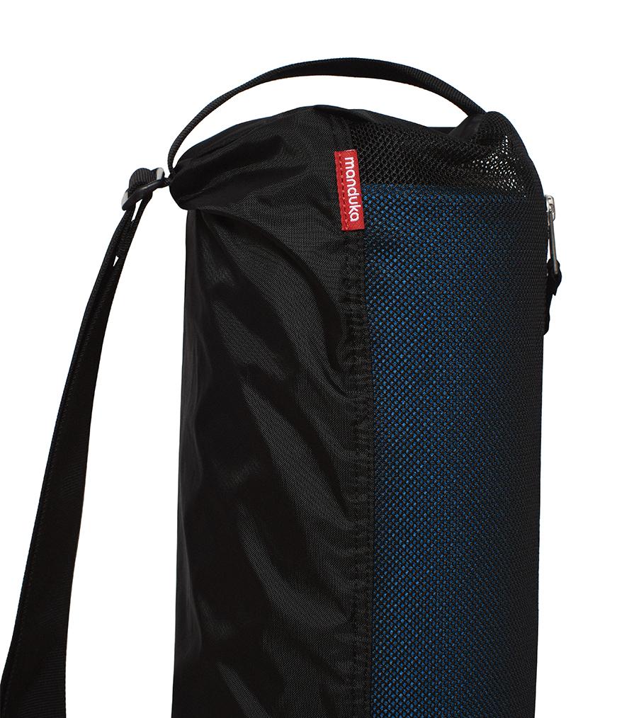 Manduka Breathe Easy Yoga Mat Bag - Black - Vertical - top section with strap | Eco Yoga Store