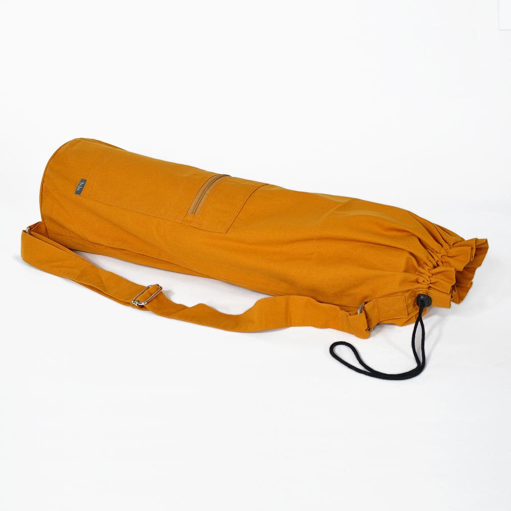 Yellow Mudcloth and Leather Yoga Mat Bag 