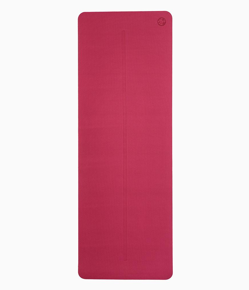 Manduka Begin Mat 5mm Yoga Mat - Dark Pink - lying flat | Eco Yoga Store