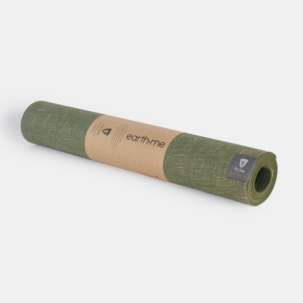 Tribe Earth.Me 4mm Yoga Mat, Olive Colour, horizontally rolled | Eco Yoga Store