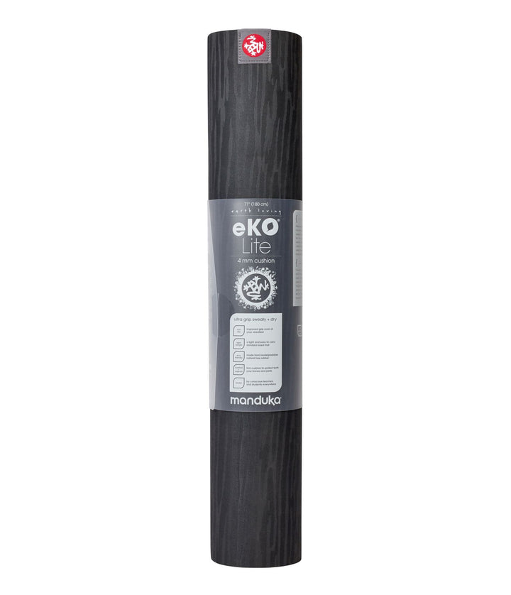 Manduka eKOLite 4mm Yoga Mat - Black - rolled vertical in wrapper | Eco Yoga Store