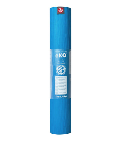 Manduka eKOLite 4mm Yoga Mat - Dresden Blue - rolled vertical in wrapper | Eco Yoga Store