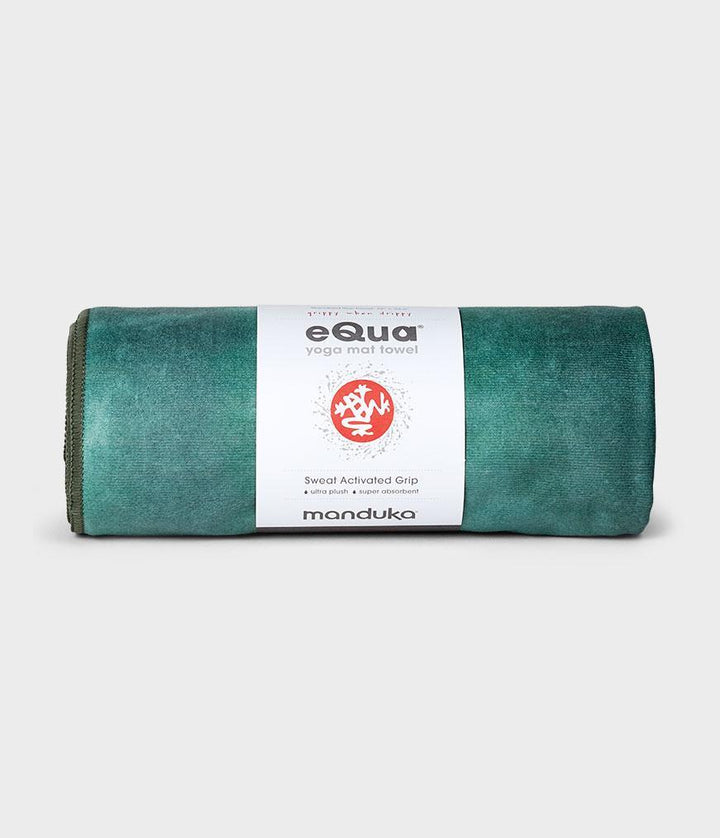 Manduka eQua Mat Towel - Camo Tie Dye Greens - rolled | Eco Yoga Store