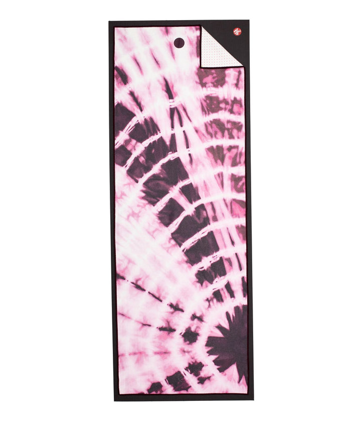 Manduka Yogitoes Mat Towel - Tie Dye Fuchsia - lying flat | Eco Yoga Store