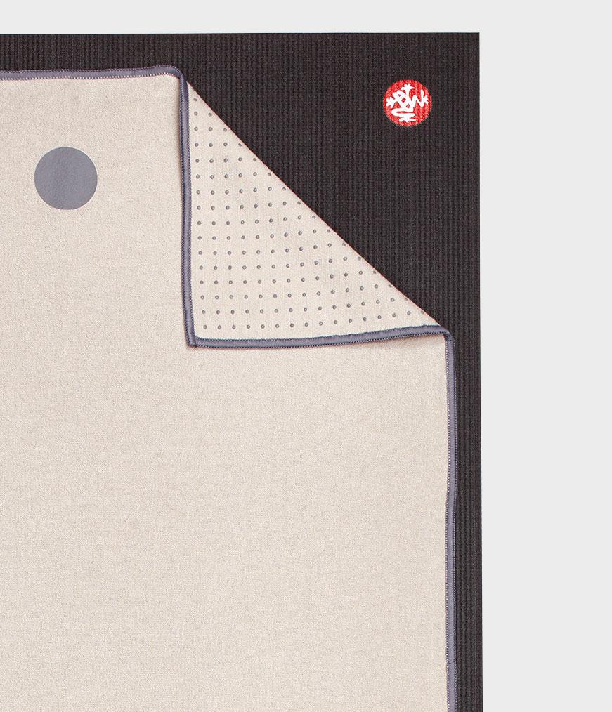 Manduka Yogitoes Mat Towel - Rainy Day - lying flat, corner folded over | Eco Yoga Store