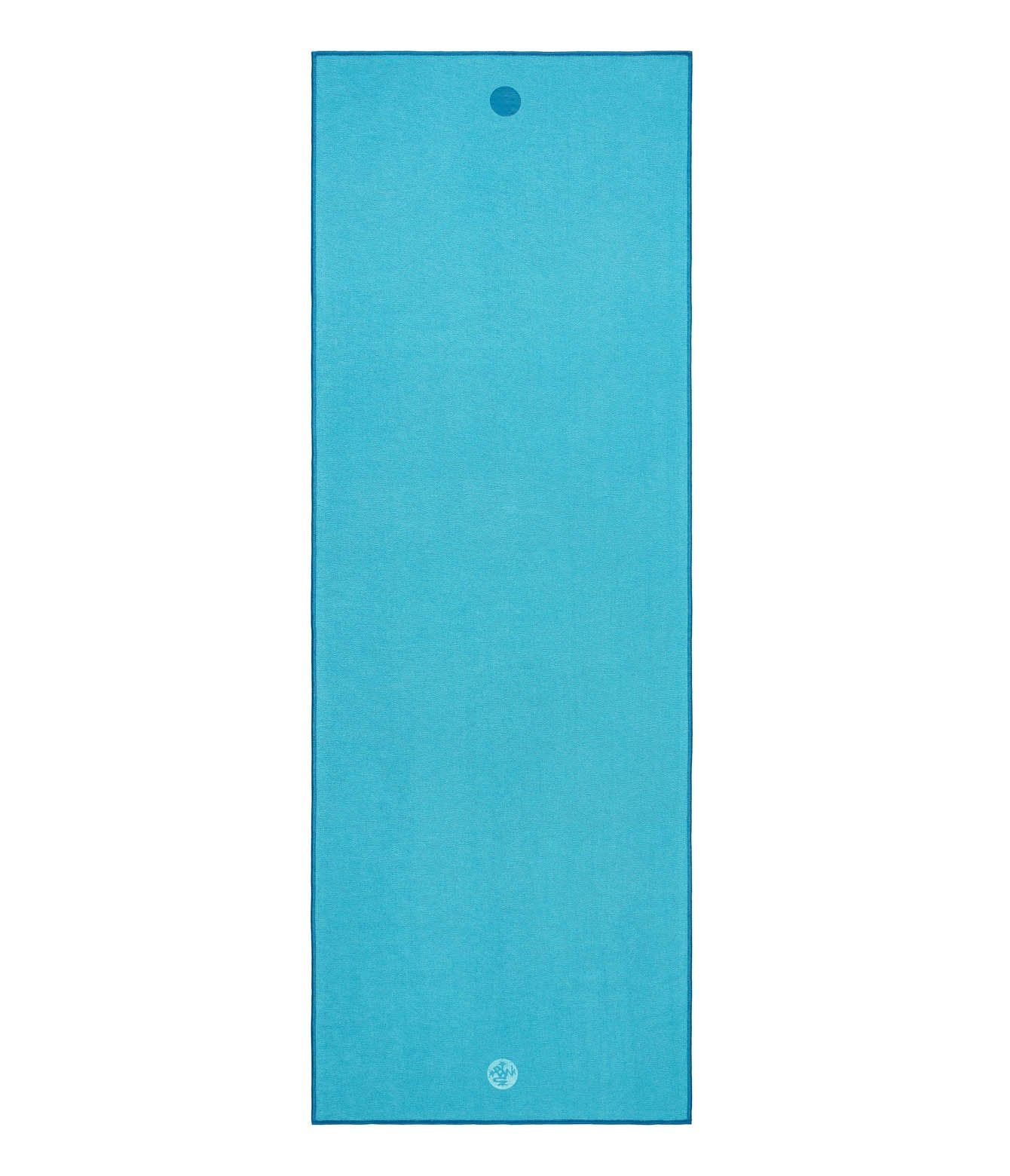 Manduka Yogitoes Mat Towel - Turquoise - lying flat | Eco Yoga Store