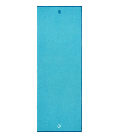 Manduka Yogitoes Mat Towel - Turquoise - lying flat | Eco Yoga Store